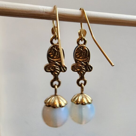 1928 Blue/Gold Beaded Drop Dangle Earrings - Picture 15 of 16